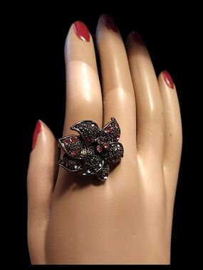 Floral Crystal Statement Ring in Multi-Color